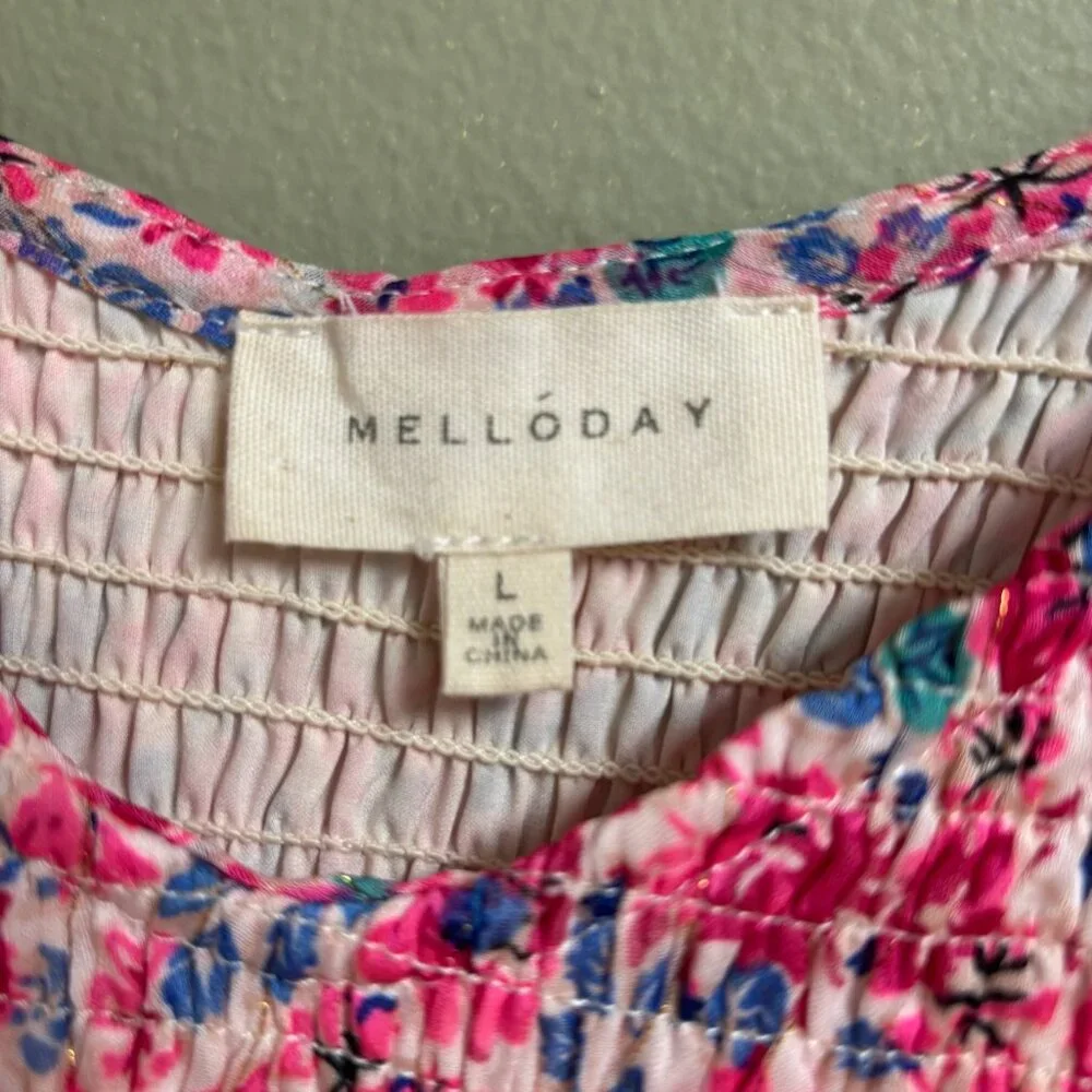 Melloday Floral Midi Dress Size L Fairy Festival Cottage‎ Prairie Asymmetric